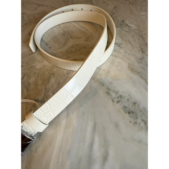Black Suede Studio Slim Leather City Belt White Croc Silver Buckle M main image 7